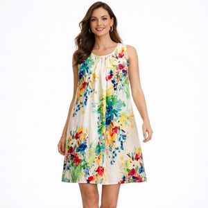 Sunny Leigh Floral Sleeveless Shift Dress XL Watercolor Garden Party